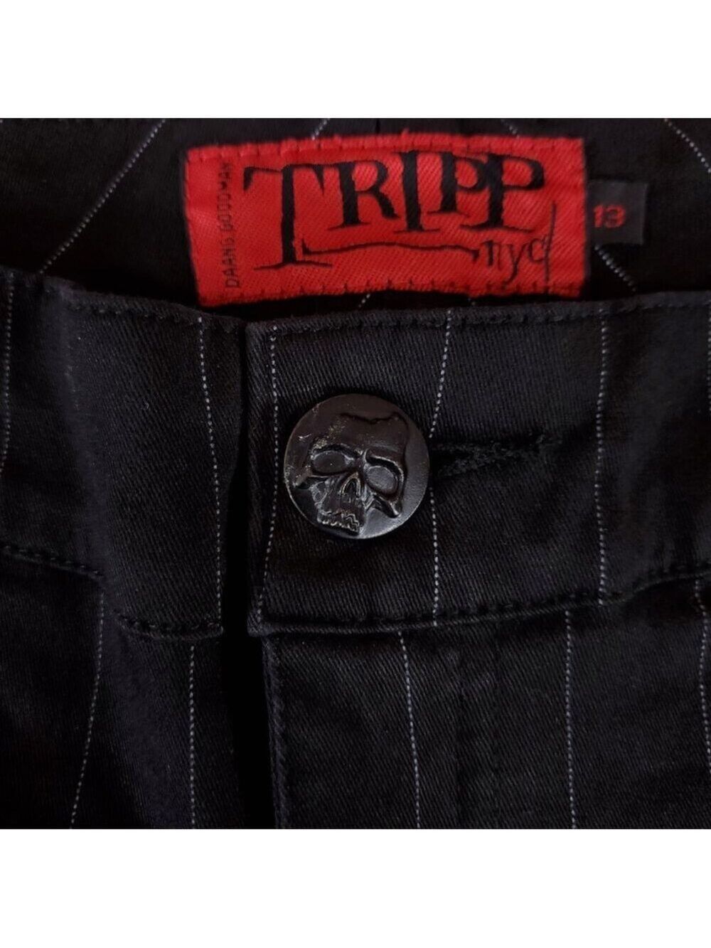 Vtg Tripp NYC Sz 13 Striper Black Tone Boot Cut Pants Pinstripe Goth Punk Y2K - Picture 7 of 15